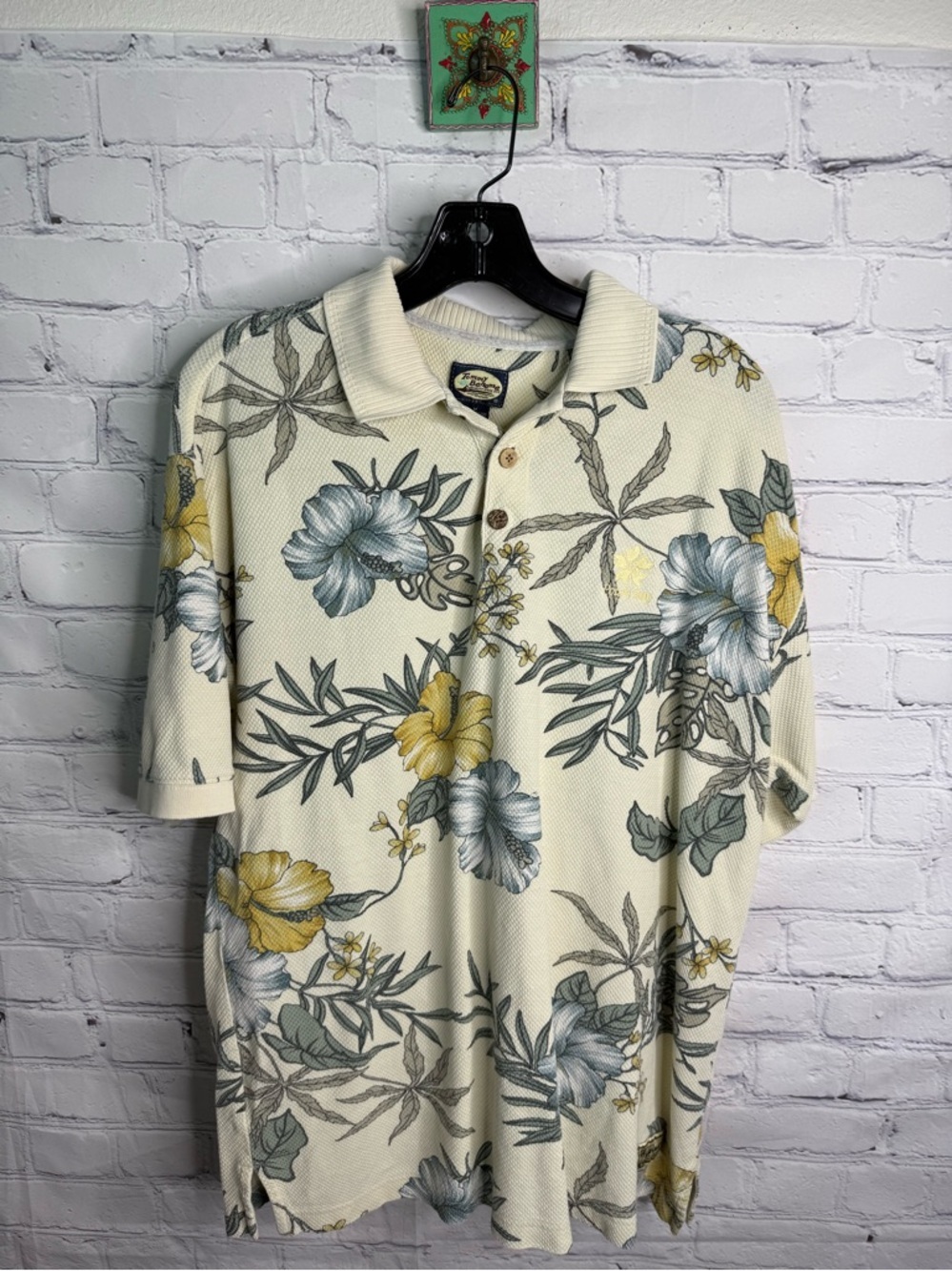 TOMMY BAHAMA Vintage Floral Golf Polo Shirt Medium